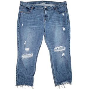 Old navy boyfriend mid rise raw hem distressed blue jeans plus size 18 Petite